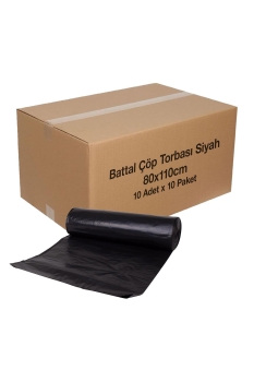 Battal Çöp Torbası Siyah 80x110cm 10 Adet x 10 Paket (Koli) - Roll-Up