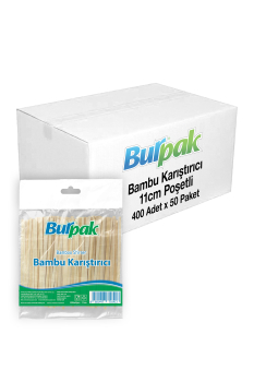 Burpak Bambu Tahta Karıştırıcı 11cm Poşetli 400lü x 50 Paket (Koli) - Burpak