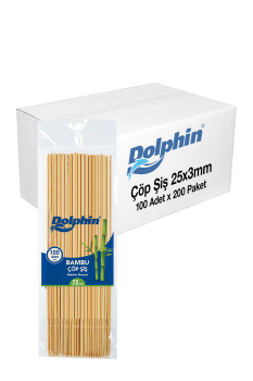 Dolphin Bambu Çöp Şiş 25cm x 3mm 100lü x 200 Paket (Koli) - Dolphin