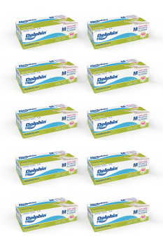 Dolphin Pudralı Lateks Muayene Eldiveni M Beden 100 Adet x 10 Paket - MDR - Dolphin