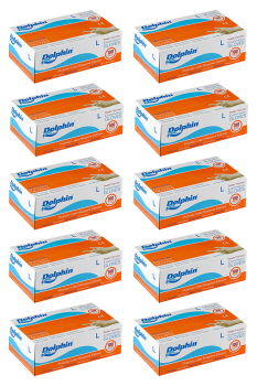 Dolphin Beyaz Lateks Eldiven Pudrasız L 100 Adet x 10 Paket - Dolphin