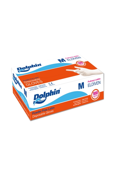 Dolphin Beyaz Lateks Eldiven Pudrasız (M) 100lü Paket - 1