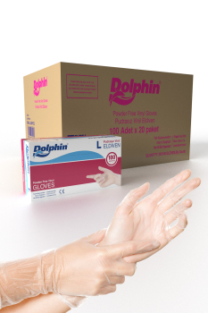 Dolphin Beyaz Vinil Eldiveni Pudrasız L 100 Adet x 20 Paket - Koli - Dolphin