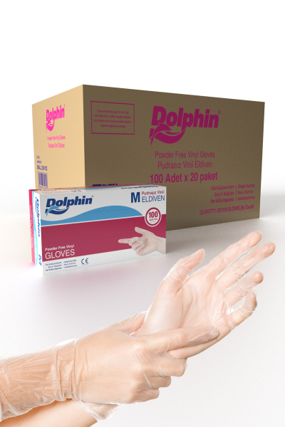 Dolphin Beyaz Vinil Eldiveni Pudrasız M 100 Adet x 20 Paket - Koli - 1