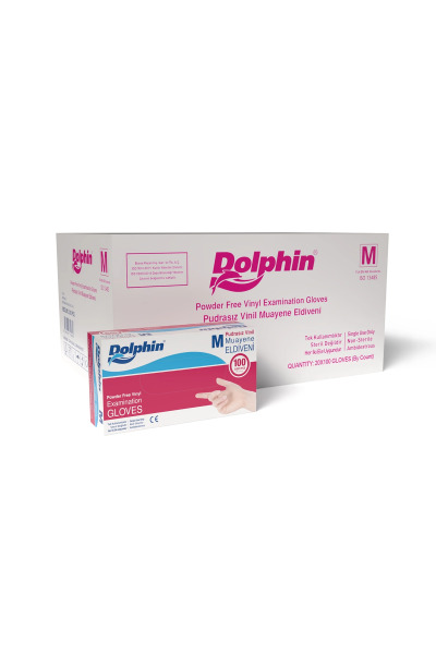 Dolphin Beyaz Vinil Eldiveni Pudrasız M 100 Adet x 20 Paket - Koli - Dolphin