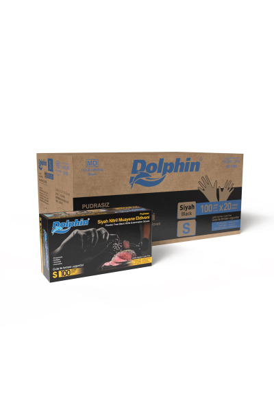 Dolphin Çok Amaçlı Siyah Nitril Eldiven S Beden 100lü Kutu x 20 Paket - Koli - MDR - Dolphin