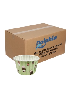 Dolphin Kağıt Muffin Kek Kapsülü Dondurma Desenli Mint Yeşili 50 Adet x 30 Paket Koli - Dolphin