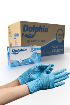 Dolphin Mavi Nitril Eldiven Pudrasız L 100 Adet x 20 Paket - Koli - Dolphin