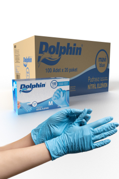 Dolphin Mavi Nitril Eldiven Pudrasız M 100 Adet x 20 Paket - Koli - Dolphin