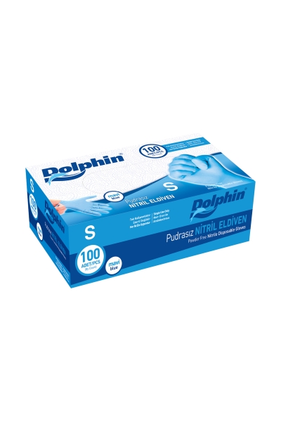 Dolphin Mavi Nitril Eldiven Pudrasız (S) 100lü - 1