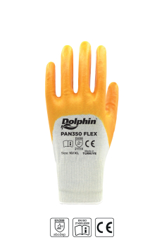 Dolphin Pamuk Nitril İş Eldiveni Beyaz/Sarı PAN350 FLEX 10-XL 12 Çift - Dolphin