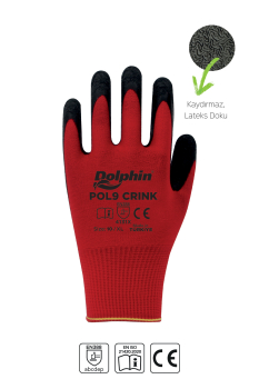 Dolphin Polyester Lateks İş Eldiveni Kırmızı/Siyah POL9 CRINK 10-XL 1 Çift - 1