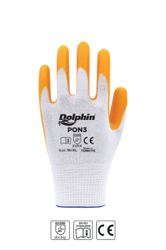 Dolphin Polyester Nitril İş Eldiveni Beyaz/Sarı PON3 10-XL 1 Çift - Dolphin