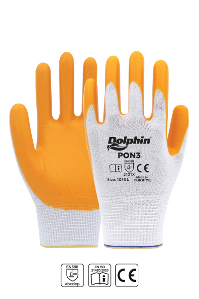 Dolphin Polyester Nitril İş Eldiveni Beyaz/Sarı PON3 10-XL 1 Çift - 2