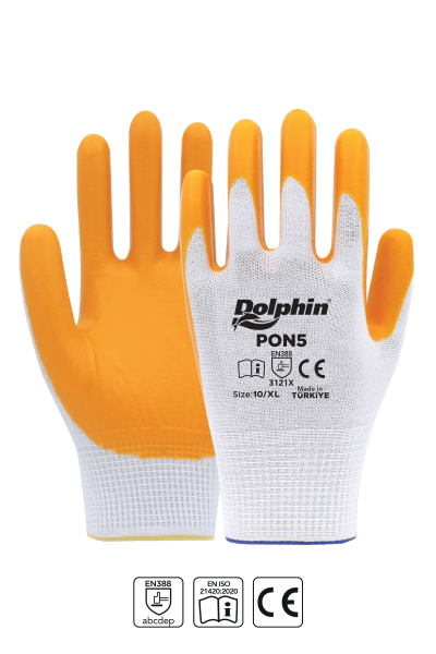 Dolphin Polyester Nitril İş Eldiveni Beyaz/Sarı PON5 10-XL 1 Çift - 2