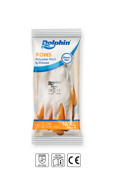 Dolphin Polyester Nitril İş Eldiveni Beyaz/Sarı PON5 10-XL 1 Çift - 3