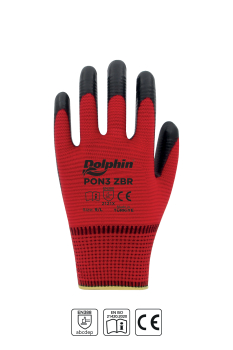 Dolphin Polyester Nitril İş Eldiveni Kırmızı/Siyah PON3 ZBR 9-L 1 Çift - Dolphin