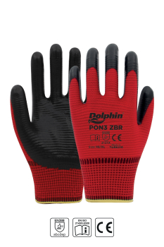 Dolphin Polyester Nitril İş Eldiveni Kırmızı/Siyah PON3 ZBR 10-XL 1 Çi - 2