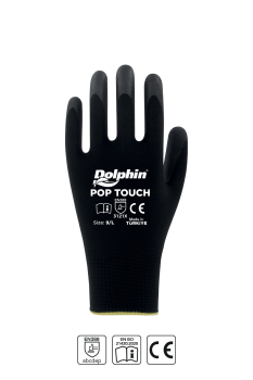 Dolphin Polyester Poliüretan İş Eldiveni Siyah POP TOUCH 9-L 1 Çift - 1