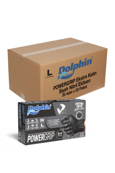 Dolphin PowerGrip Ekstra Kalın Siyah Nitril Eldiven Elmas Dokulu L 50 Adet x 20 Paket - Koli - Dolphin