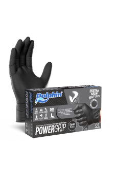 Dolphin PowerGrip Ekstra Kalın Siyah Nitril Eldiven Elmas Dokulu L 50 Adet - 1