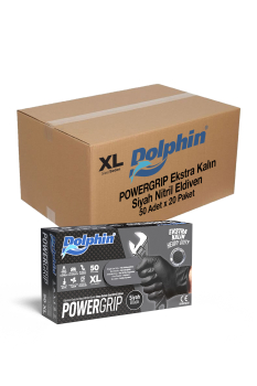 Dolphin PowerGrip Ekstra Kalın Siyah Nitril Eldiven Elmas Dokulu XL 50 Adet x 20 Paket - Koli - Dolphin