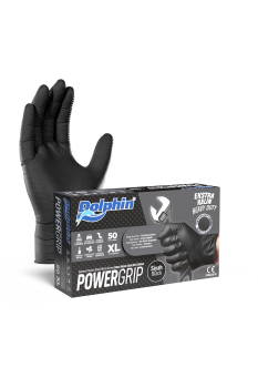 Dolphin PowerGrip Ekstra Kalın Siyah Nitril Eldiven Elmas Dokulu XL 50 Adet - Dolphin