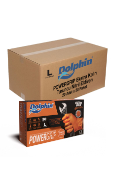 Dolphin PowerGrip Ekstra Kalın Turuncu Nitril Eldiven Elmas Dokulu L 50 Adet x 20 Paket - Koli - Dolphin