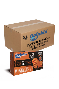 Dolphin PowerGrip Ekstra Kalın Turuncu Nitril Eldiven Elmas Dokulu XL 50 Adet x 20 Paket - Koli - Dolphin