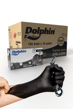 Dolphin Siyah Nitril Eldiven Pudrasız Ekstra Kalın M 100 Adet x 10 Paket - Koli - Dolphin