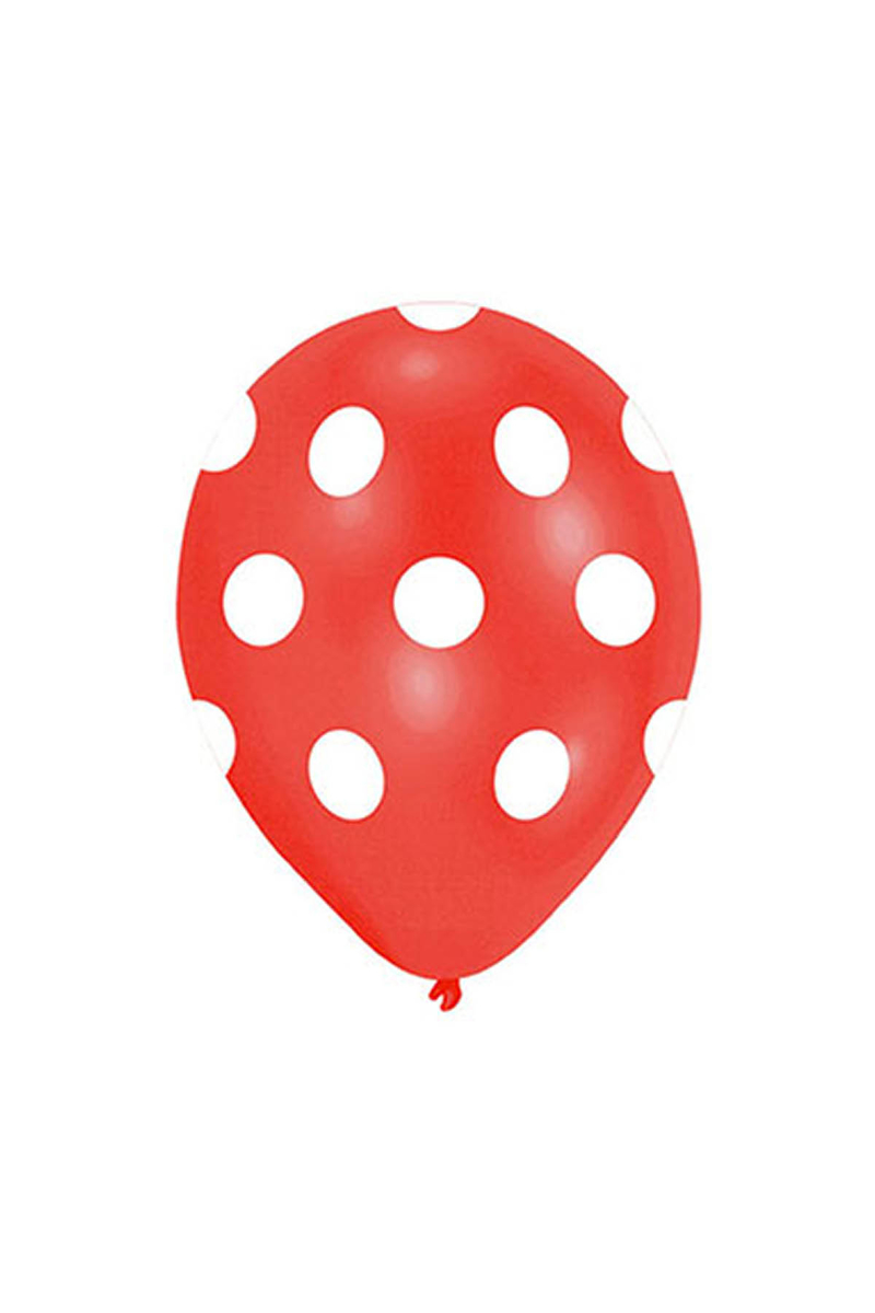 Beyaz Puantiyeli Kırmızı Balon 30cm (12inch) 10lu - 1