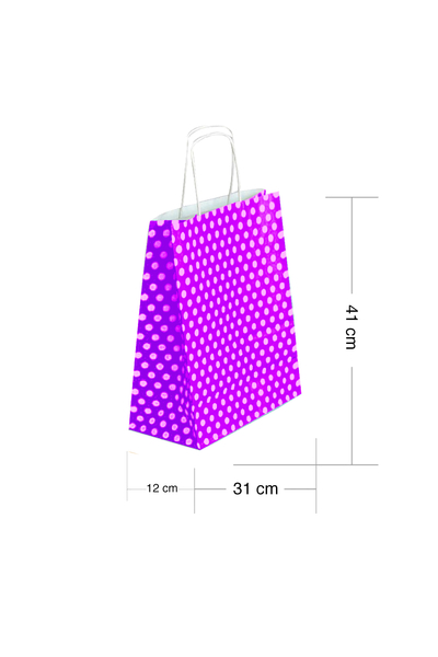 Roll-Up Kraft Çanta Mor Puantiyeli Büyük Boy 31x41cm 25li - 1