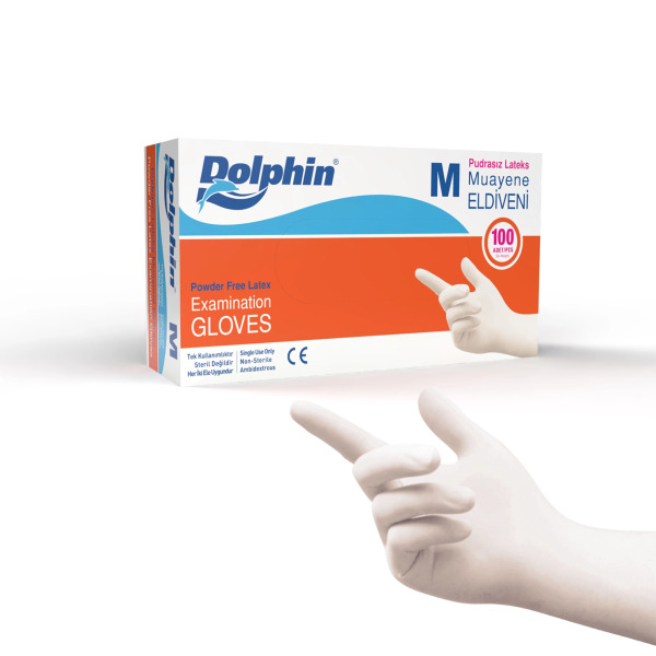 Dolphin Pudrasız Lateks Muayene Eldiveni M Beden 100 Adet - MDR - Dolphin