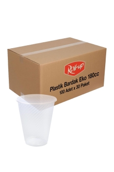 Plastik Bardak Ekonomik Şeffaf 180cc 100 Adet x 30 Paket Koli - Roll-Up