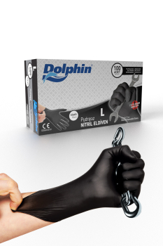 Dolphin Siyah Nitril Eldiven Pudrasız Ekstra Kalın L 100 Adet - Dolphin