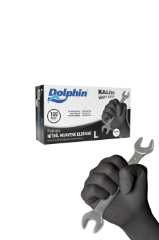 Dolphin Siyah Nitril Eldiven Pudrasız Ekstra Kalın L 100 Adet - Dolphin