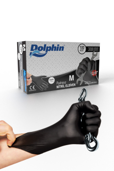 Dolphin Siyah Nitril Eldiven Pudrasız Ekstra Kalın M 100 Adet - Dolphin