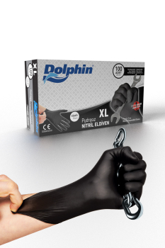 Dolphin Siyah Nitril Eldiven Pudrasız Ekstra Kalın XL 100 Adet - Dolphin