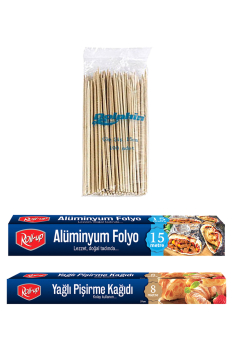 Roll-Up 8 Metre Pişirme Kağıdı - Alüminyum Folyo Ve 100lü Bambu Çöp Şiş Set - Roll-Up