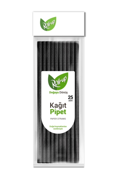 Roll-Up Doğa Dostu Siyah Kağıt Pipet 19,5cm 25li - 1