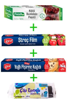 Roll-Up Küçük Boy Buzdolabı Poşeti - Streç - Kesilmiş Pişirme Kağıdı - Çöp Torbası Seti - Roll-Up