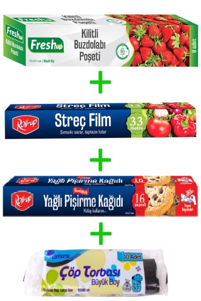 Roll-Up Orta Boy Buzdolabı Poşeti- Streç - Kesilmiş Pişirme Kağıdı - Çöp Torbası Seti - 2