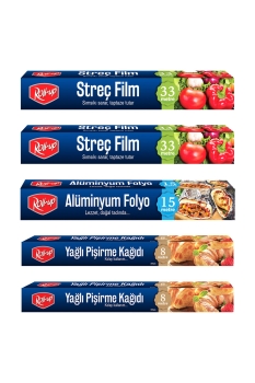 Roll-Up Streç Film - Alüminyum Folyo Pişirme Kağıdı 5 Parça Ekonomik Mutfak Seti 1 - Roll-Up