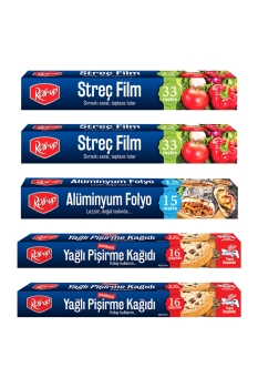 Roll-Up Streç Film - Alüminyum Folyo Pişirme Kağıdı 5 Parça Ekonomik Mutfak Seti 2 - Roll-Up