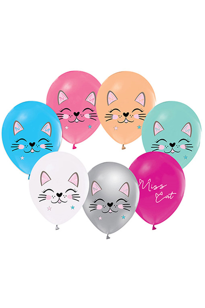 Sevimli Kedi Baskılı Renkli Lateks Balon 12inch 10lu - 1