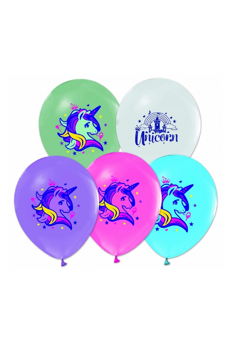 Unicorn Baskılı Lateks Balon Renkli 30cm (12inch) 10lu - 1